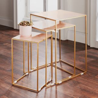 Nest of 3 Gold Side Tables Pale Pink