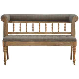 Hallway Bench Upholstered in Multi Tweed with Casters