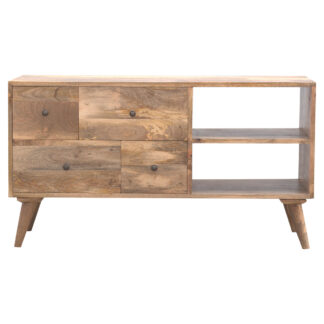Solid Wood TV Stand with 4 Drawers and 2 Open Units