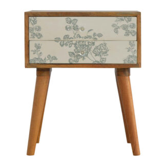 Green Floral Screen Printed Bedside Table