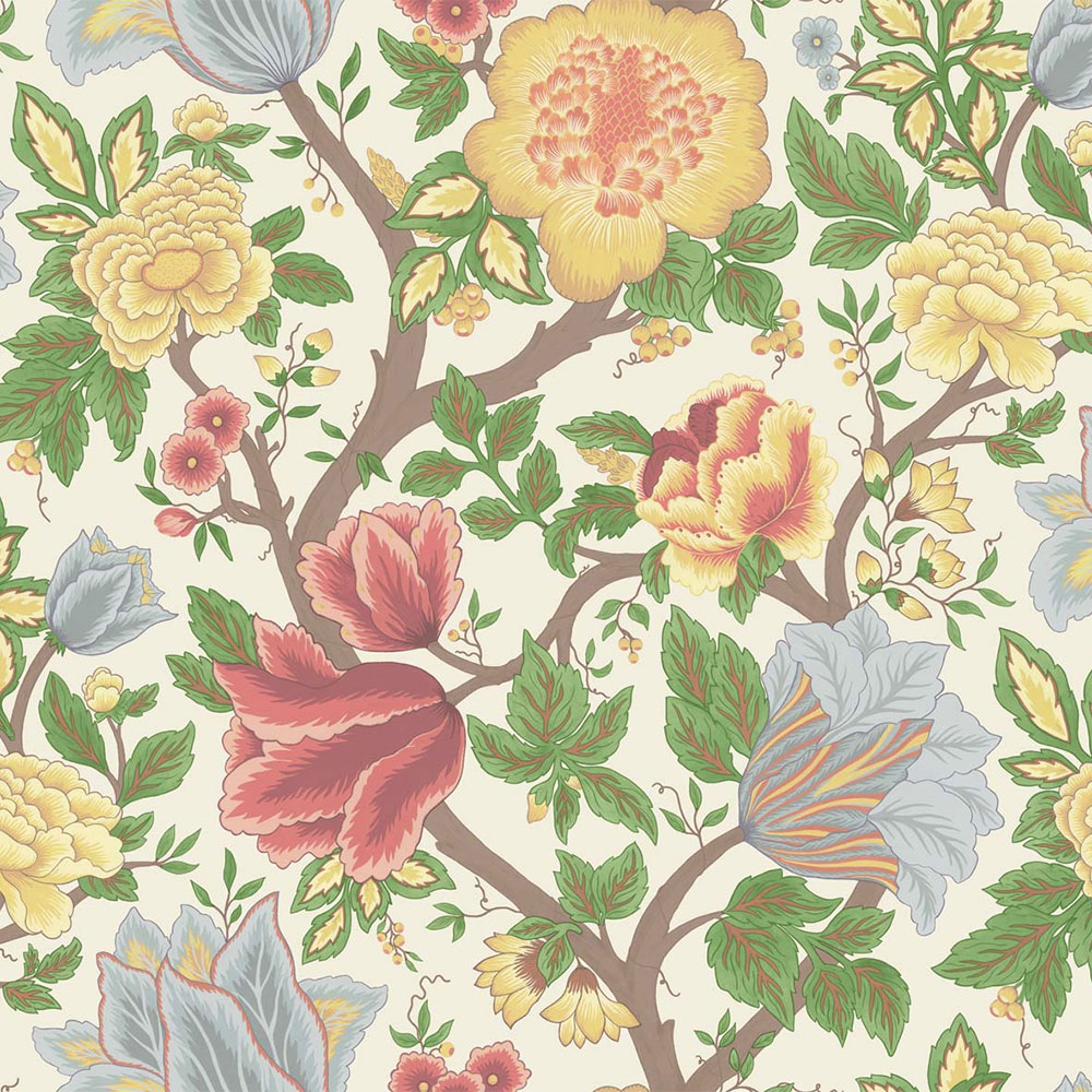 Cole and Son Midsummer Bloom 116/4013 Chartreuse, Rouge & Leaf Green on Parchment Wallpaper