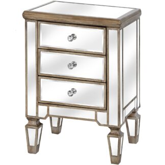 The Belfry Collection Three Drawer Mirrored Bedside Table