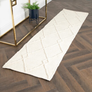 Cream Diamond Pattern Runner Wool Rug (60 x 230cm)
