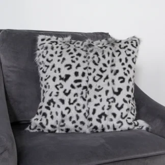 Grey Leopard Goatskin Print Square Cushion