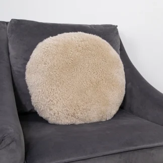 Beige Round Short Pile Sheepskin Cushion
