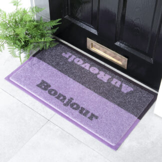 Purple Bonjour Au Revoir Doormat