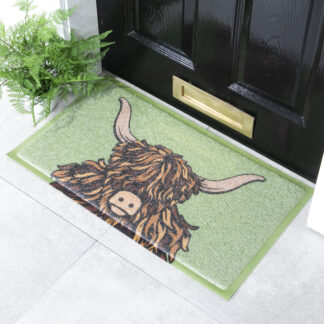 Green Highland Cow Doormat (70 x 40cm)